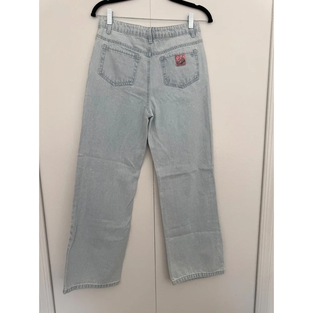 Justice Girls Bazooka Ring Pop Graphic Wide Leg Jeans Light‎ Wash Blue Size 16